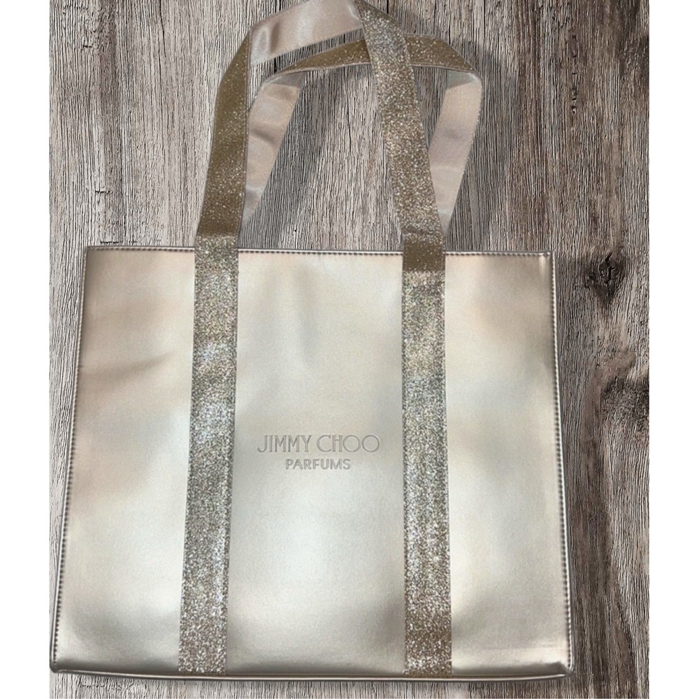 NWT Jimmy Choo Parfums Champagne Gold Tote Bag Glitter Straps/Trim New Gift Bag - Picture 2 of 3